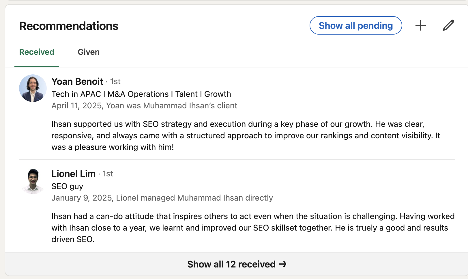 LinkedIn Recommendations yang saya terima